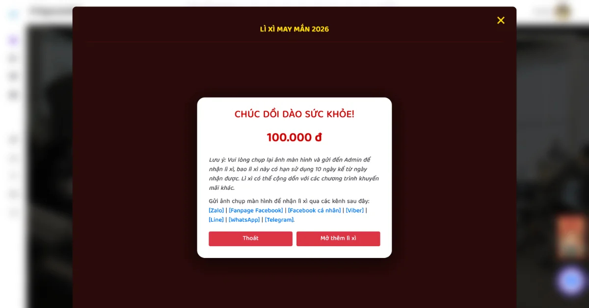 Chụp ảnh màn hình giá trị bao lì xì và gửi cho đội ngũ PTGym.Online